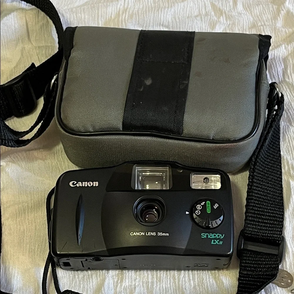 Canon Black 35mm Point-and-Shoot Camera with Gray Carry Case